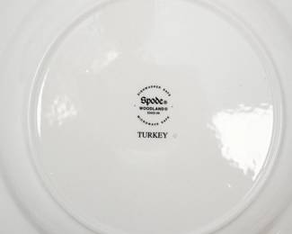 Reverse view of one of six Spode Woodland pattern Turkey design dinner plates