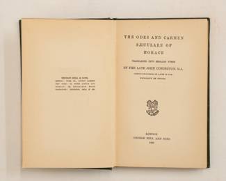 Inside pages of The Odes of Horace translated into English verse by the late John Conington, hardcover, published 1898 by George Bell and Sons, London