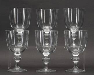 Set of Six (6) Signed Steuben 7925 Water or Wine Goblets, measuring 6-1/2 inches tall and 4 inches across the rim.