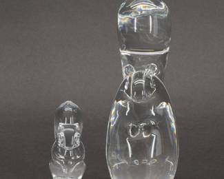 Another view of the two signed Steuben Glass squirrel figurines