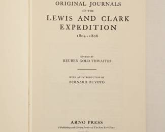 Inside page of Original Journals of the Lewis and Clark Expedition, edited by Reuben Gold Thwaites, eight volumes, hardcover, published 1969 by Arno Press, New York