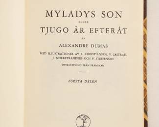 Inside page of Myladys Son (Milady's son or twenty years later) by Alexandre Dumas, 3 volumes, hardcover, published by 1963-1965 Forlagshuset Norden AB, Sweden
