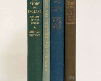 The Story of England Makers of the Realm by Arthur Bryant, hardcover, published 1953 by Collins, London; Bernard Shaw Through The Camera, hardcover published 1948 by B & H White Publications Ltd, London; Bernard Shaw His Life and Personality by Hesketh Pearson, hardcover, St. James Library series published 1950 by Collins, London; Rough Shoot by Captain E. H. Lynn-Allen, hardcover, 1948, Hutchinson & Co Publishers Ltd, London