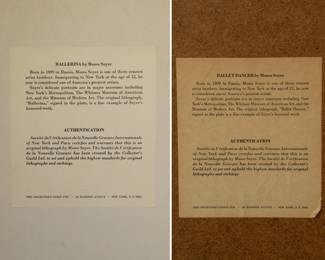 Reverse view of the two framed original lithographs by artist Moses Soyer (1899–1974), "Ballerina" and "Ballet Dancer." Soyer's work is included in the collections of the Whitney Museum, the Museum of Modern Art and the Metropolitan Museum, New York. 