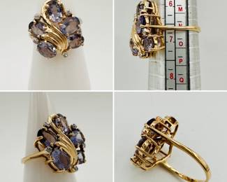 More views of the 14k yellow gold ring set with 5 faceted oval gemstones and small accent diamonds, size 7-1/4