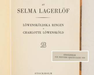 Inside pages of Skrifter av Selma Lagerlof, hardcover, 1939, publishers Albert Bonniers, Sweden