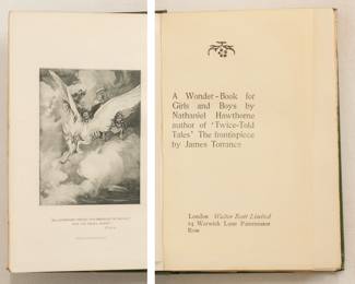Inside pages of A Wonder Book for Girls and Boys, by Nathaniel Hawthorne published by Walter Scott Limited, London