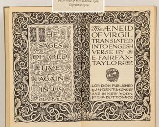 Inside pages of Virgil's Aeneid translated by E. Fairfax-Taylor, hardcover published 1910 by J. M. Dent & Sons, London