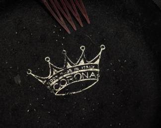 Inside view of the vintage Corona 1950s-1960s black velvet pillbox hat with faceted beads, made in Italy