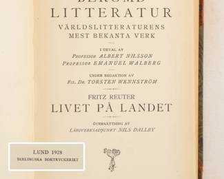 Inside page of Livet Pa Landet by Fritz Reuter, hardcover, published 1928 by Baltiska Forlaget Aktiebolag, Sweden