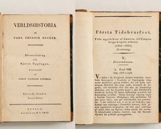 Inside pages of Verldhistoria af Carl Fredrick Becker, hardcover, published 1832 by Palmblad & Co, Sweden