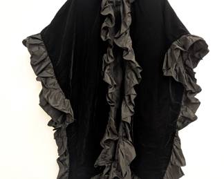 Vintage A. J. Bari black taffeta & velvet ruffled evening wrap or cape