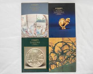 Vintage Sotheby's auction catalogs: Sotheby's Chinese Export Porcelain and English Pottery, New York January 1988; Sotheby's Fine Netsuke Including Property from the Collection of Alan R. Liss, Chicago 1993; Sotheby's European Silver, Geneva 1987; and Sotheby's Japanese Works of Art, New York 1993