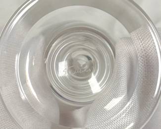 Closeup of the set of four signed Steuben glass cordial glasses