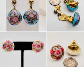 Two pair of lovely 'Venetian wedding cake' glass earrings