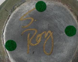Closeup of the signed Stephan Roy raku art pottery vessel