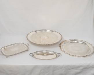 Silver plate platters and serving dishes