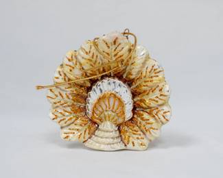 Another view of the Jay Strongwater fantail peacock hand blown glass and painted Christmas tree decoration/ornament, set with Swarovski crystals