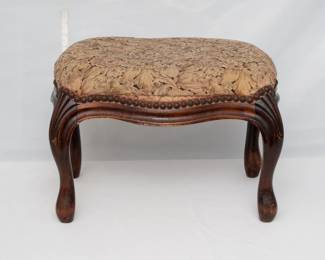 Antique English walnut Queen Anne style footstool with a needlepoint tapestry top