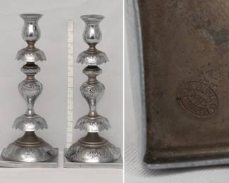 Pair of antique Norblin & Co Sabbath candlesticks Warsaw Poland circa 1880