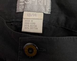 Closeup of Esprit Collection women's dark grey trousers, cotton blend, size 13/14