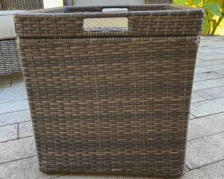 M74 - $175. 3 Piece Set. Chairs are both bouncy chairs - cushions are in good condition. 23" wide x 30" deep. Storage ottoman has removable tray with handles. 17.5" square x 18" tall. All pieces are sturdy!