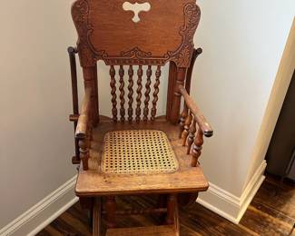 M63 - $50. Antique High Chair / Stroller Combo. Measures 17.5" wide x 21" deep as highchair (x 36" deep as a stroller ) x 39.75" tall as a highchair (32" tall as a stroller) 