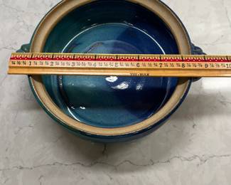 M101 - $15. Lidded Pottery Dish. Measures 10" across x 5" tall. 