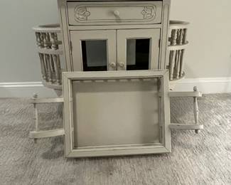 M42 - $75. Storage Cabinet with removable serving tray. Measures 37" wide x 18" deep x 31" tall. Sturdy and very pretty. 