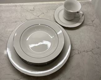 M93 - $150. "Classic Platinum" China.  Service for 16 of most pieces. Some minor wear on the trim. 