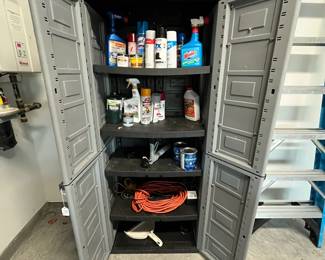 M135 - $40. Plastic Garage Storage Cabinet. Measures 27" x 16" x. 65" tall. 