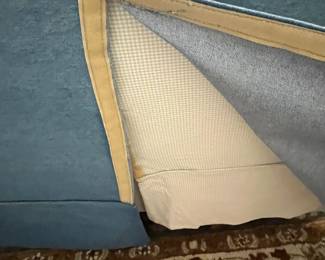 M72 - $250. Craftmaster Chair with Denim Slipcover. Measures 48" wide x 38" deep x 31" tall. 