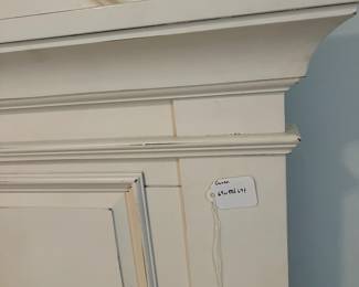 M38 - $450. Universal Furniture Queen Bed - off white. Measures 69" wide x 88" deep x 69" tall. Sturdy and in very good condition. (Clean Earth Care Mattress included if you'd like it.)