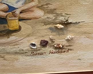M61 - $60. Susan Haddad "No Thanks" Original Waterolor with shells mounted. Measures 19.5 x 17.5" framed. 