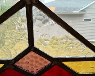 M2 - $95. Stained Glass with hooks to hang in a window. Measures 24.5" x 16.5". No cracks. 