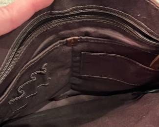 M110 - $25. Vintage Fossil Brown Leather Crossbody. Measures 11" x 3.25" x 10". 