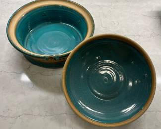 M100 - $15. Lidded Pottery Dish. Measures 9.5" across x 4.5" tall. 