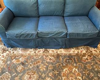 M73 - $600. Craftmaster Couch with Denim Slipcover. Measures 88" wide x 37" deep x 31" tall. 