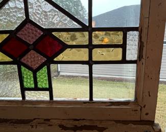M2 - $95. Stained Glass with hooks to hang in a window. Measures 24.5" x 16.5". No cracks. 
