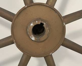 M43 - $175. 24" Ships Wheel. Brass with Wood Handles Ships Wheel with the name Gen. & Mar. Tr. Amsterdam in the middle. Measures 24" across.  