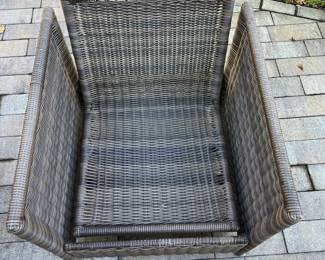 M74 - $175. 3 Piece Set. Chairs are both bouncy chairs - cushions are in good condition. 23" wide x 30" deep. Storage ottoman has removable tray with handles. 17.5" square x 18" tall. All pieces are sturdy!