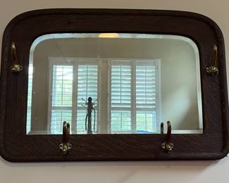 M53 - $85. Antique Framed Mirror with hooks. Measures 48" x 18" x 30" tall. Beautiful antique frame with original mirror. 