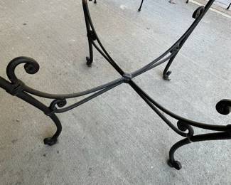 M76 - $140. Glass top patio table with chairs. Table is 42" across x 30" tall. Chairs are 18" wide x 16" X 36" tall. No name that we can find. Table wicker and chairs show some wear but still sturdy & usable! 