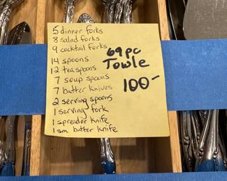 M128 - $100. 69 Pc Towle Stainless Flatware. Supreme Cutlery