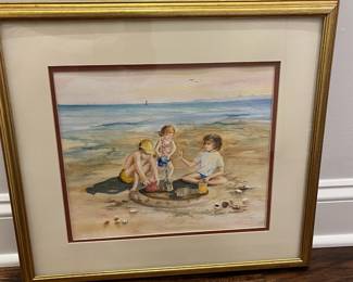 M61 - $60. Susan Haddad "No Thanks" Original Waterolor with shells mounted. Measures 19.5 x 17.5" framed. 