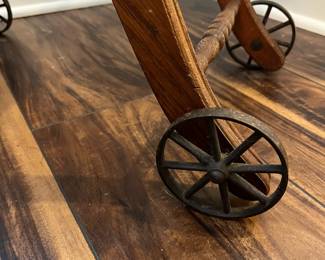 M63 - $50. Antique High Chair / Stroller Combo. Measures 17.5" wide x 21" deep as highchair (x 36" deep as a stroller ) x 39.75" tall as a highchair (32" tall as a stroller) 