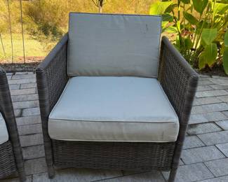 M74 - $175. 3 Piece Set. Chairs are both bouncy chairs - cushions are in good condition. 23" wide x 30" deep. Storage ottoman has removable tray with handles. 17.5" square x 18" tall. All pieces are sturdy!