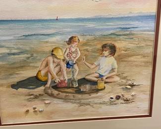 M61 - $60. Susan Haddad "No Thanks" Original Waterolor with shells mounted. Measures 19.5 x 17.5" framed. 