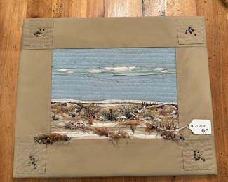 M127 - $40. Original Fabric Art. "Beach Party" by Carol Gilfillan. Measures 17" x 14.25". 