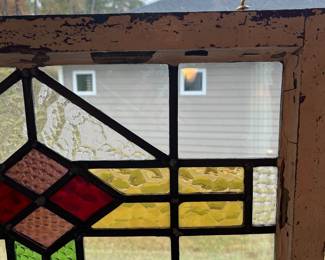 M2 - $95. Stained Glass with hooks to hang in a window. Measures 24.5" x 16.5". No cracks. 